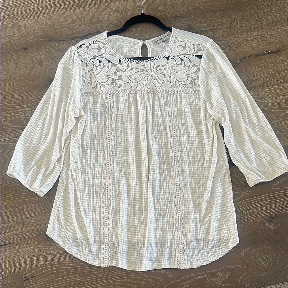 Absolutely Famous Cream Embellished Blouse with Bib Collar